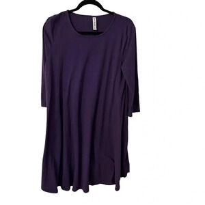 Zenana Premium Women’s 3/4 Sleeve Scoop Neck Purple Casual Flowy Dress Sz XL GUC